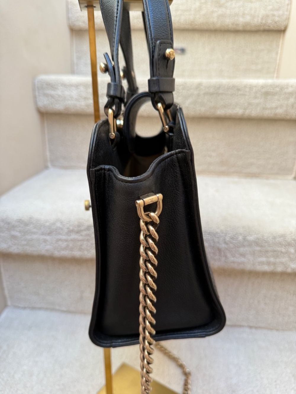 Chanel Grained Calfskin Stitched Label Click Shopper Tote Small and Black - Picture 12 of 14